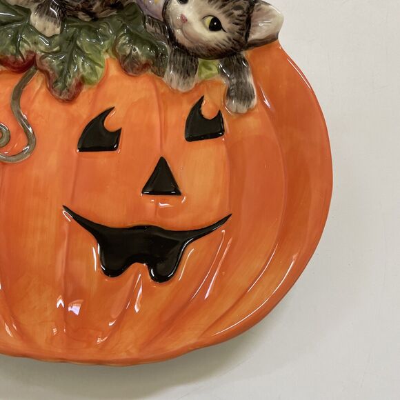 Vintage Halloween Decor Fitz & Floyd Canapé Plate Pumpkin Cat Halloween Decor‎ - Picture 7 of 12